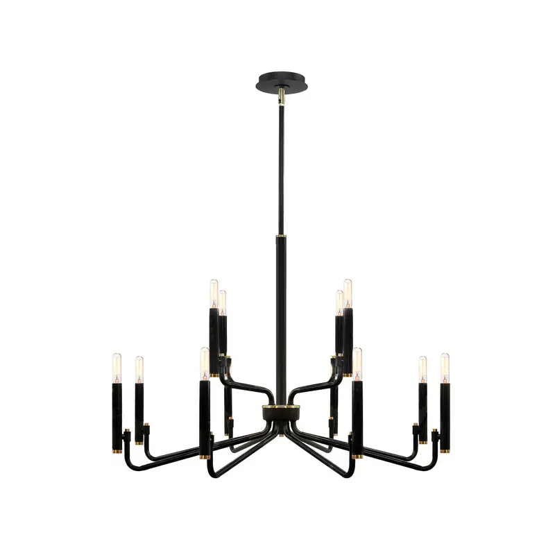 12 Light Chandelier Matte Black w/ Brass