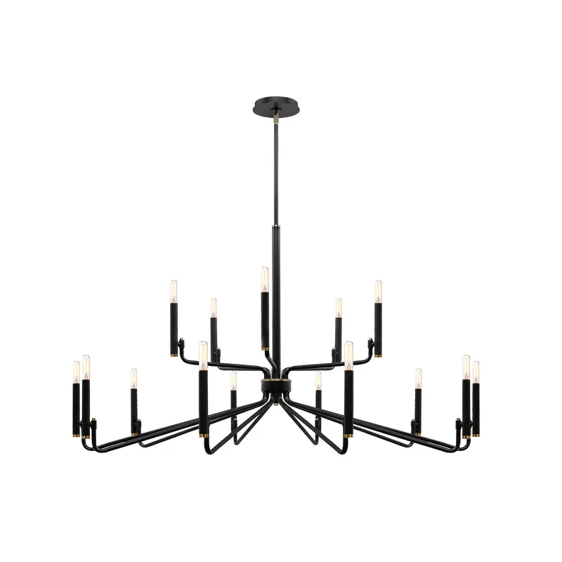 15 Light Chandelier Matte Black w/ Brass
