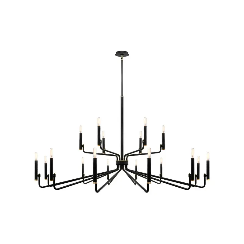 18 Light Chandelier Matte Black w/ Brass