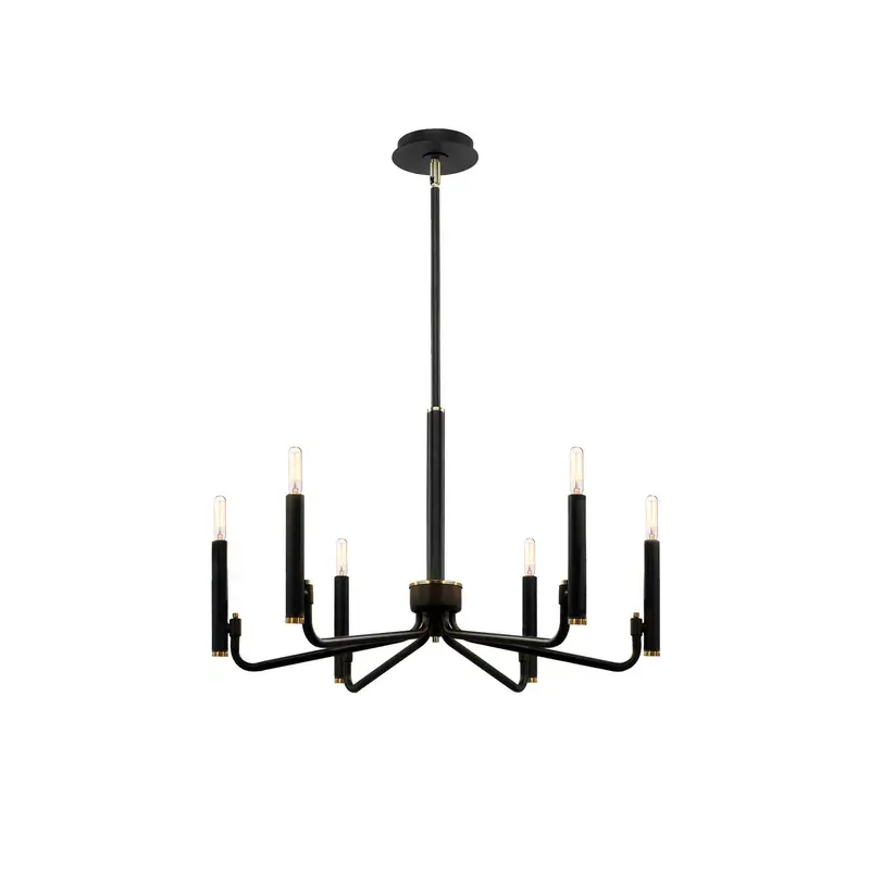 Six Light Chandelier Matte Black w/ Brass