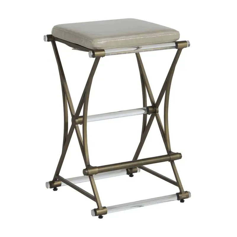 Flynn Counter Height Stool Antique Gold|Clear Acrylic|Light Gray Leather