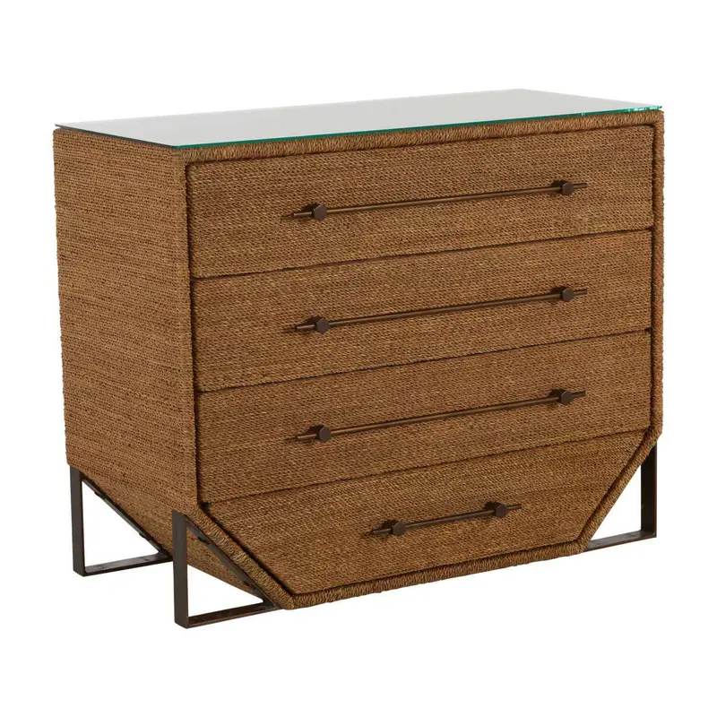 Chase Chest Natural Seagrass|Antique Bronze Metal|Tempered Glass