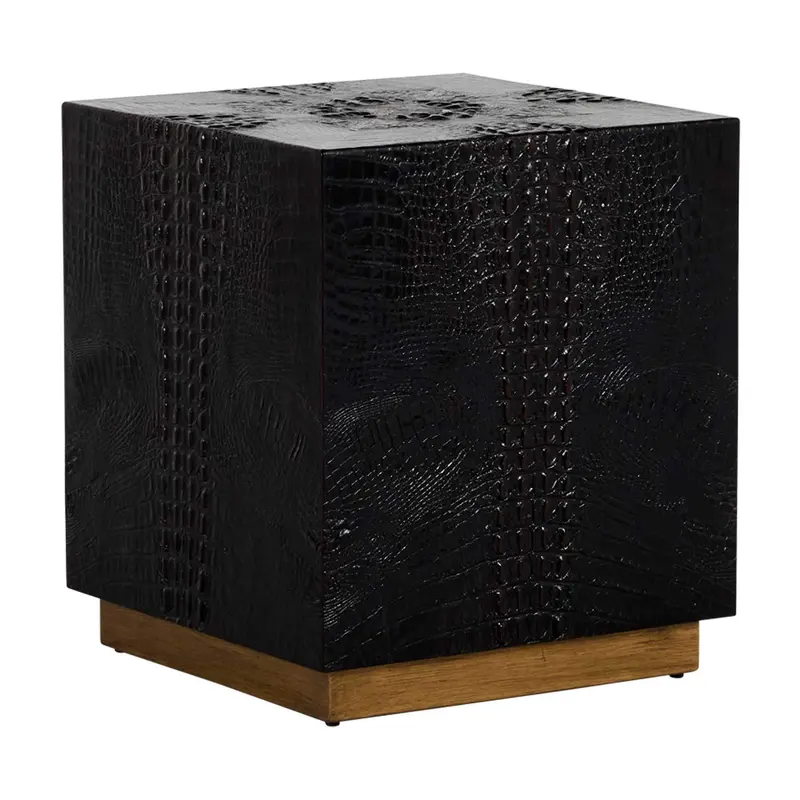 Fenton Side Table Cream Alligator Skin Texture|Brushed Antique Gold