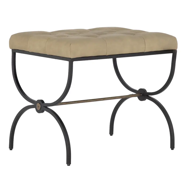 Galvin Stool Light Gray Leather|Textured Black|Brushed Brass