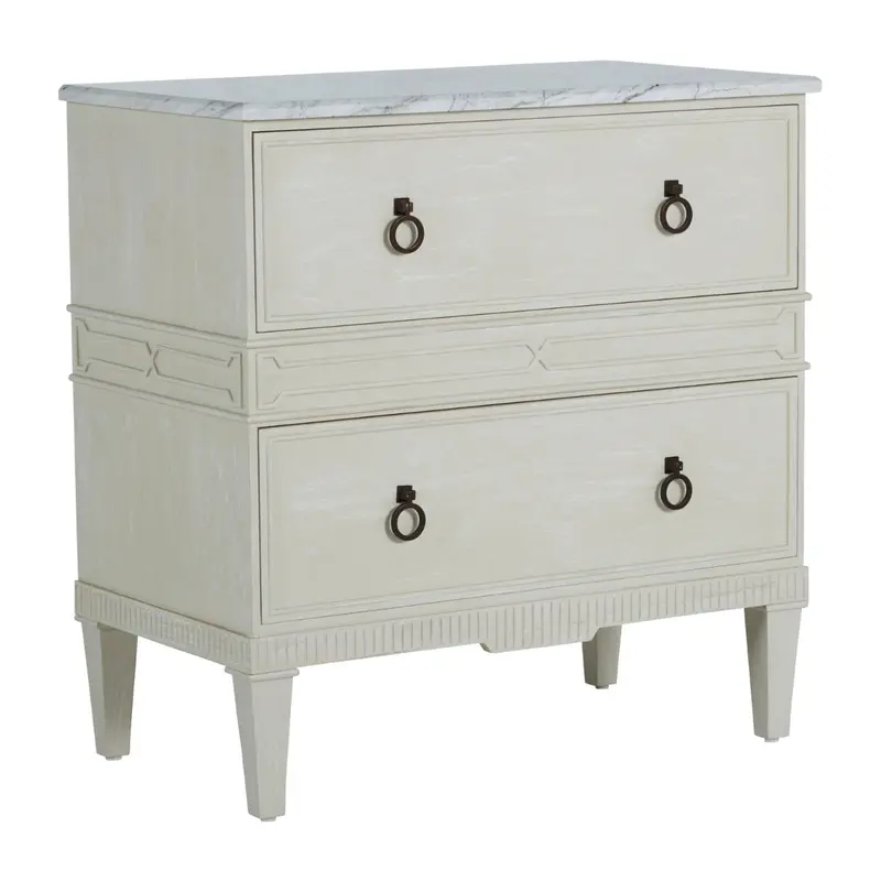 Archie Nightstand Cerused White|Agros White Stone|Antique Bronze