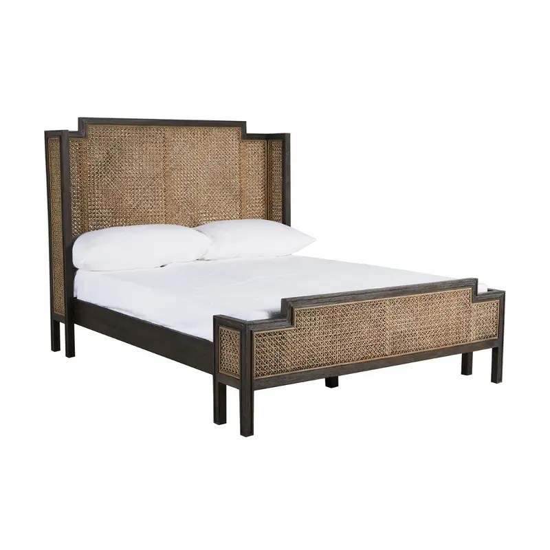 Camille King Bed Natural Gray Rattan|Cerused Ash