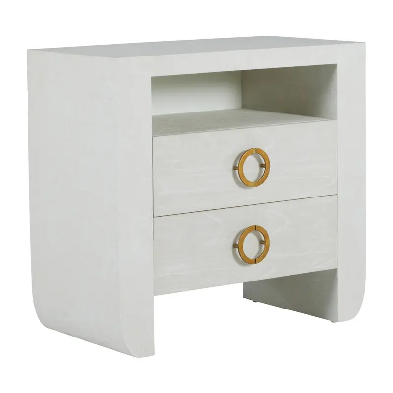 Sherie Nightstand Cerused White|White Raffia|Stained Gold