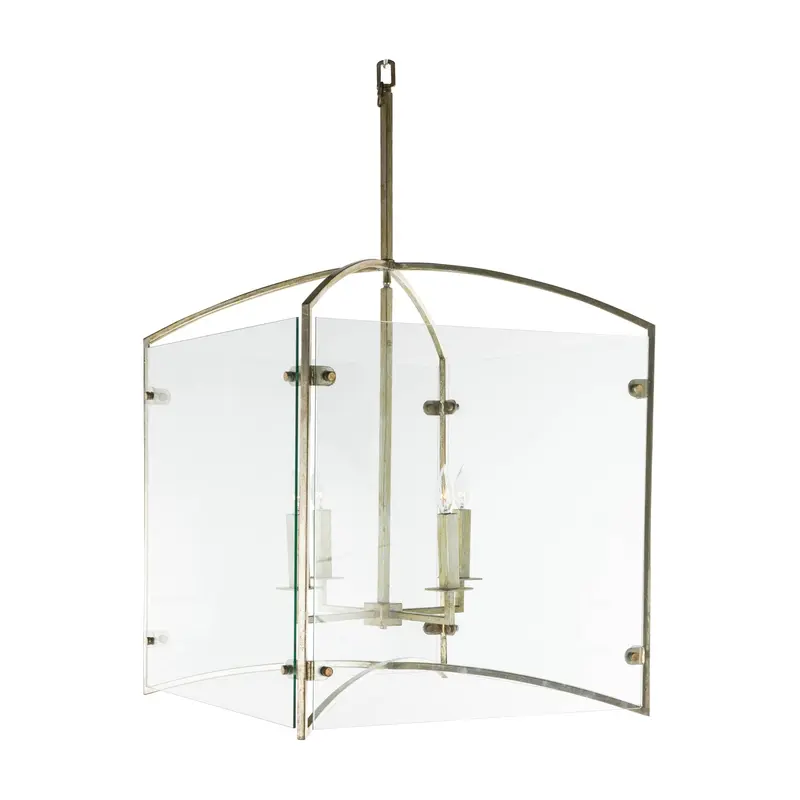 Fleur Four Light Chandelier Champagne Silver|Tempered Glass