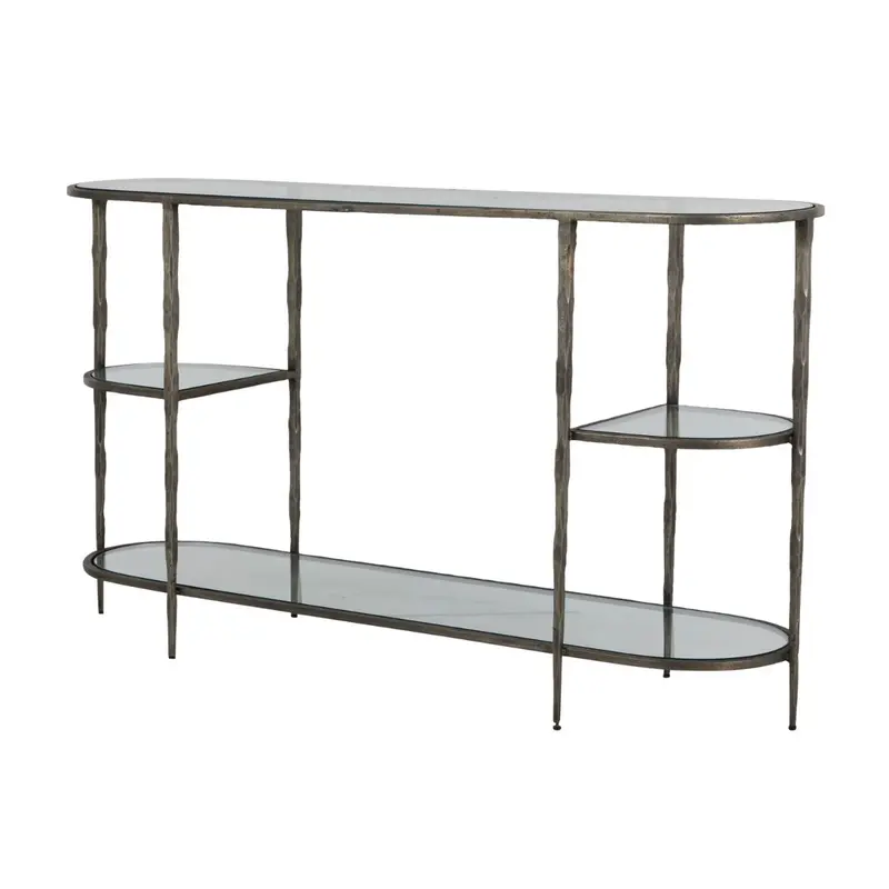 Wyeth Console Table Antique Nickel|Tempered Glass