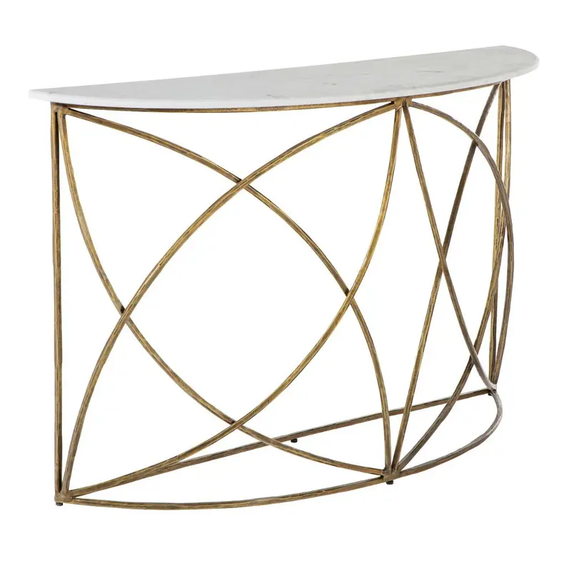 Wayland Console Table Antique Aged Brass|White Banswara Marble