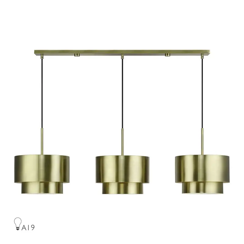 Zolana Three Light Linear Chandelier Antique Brass