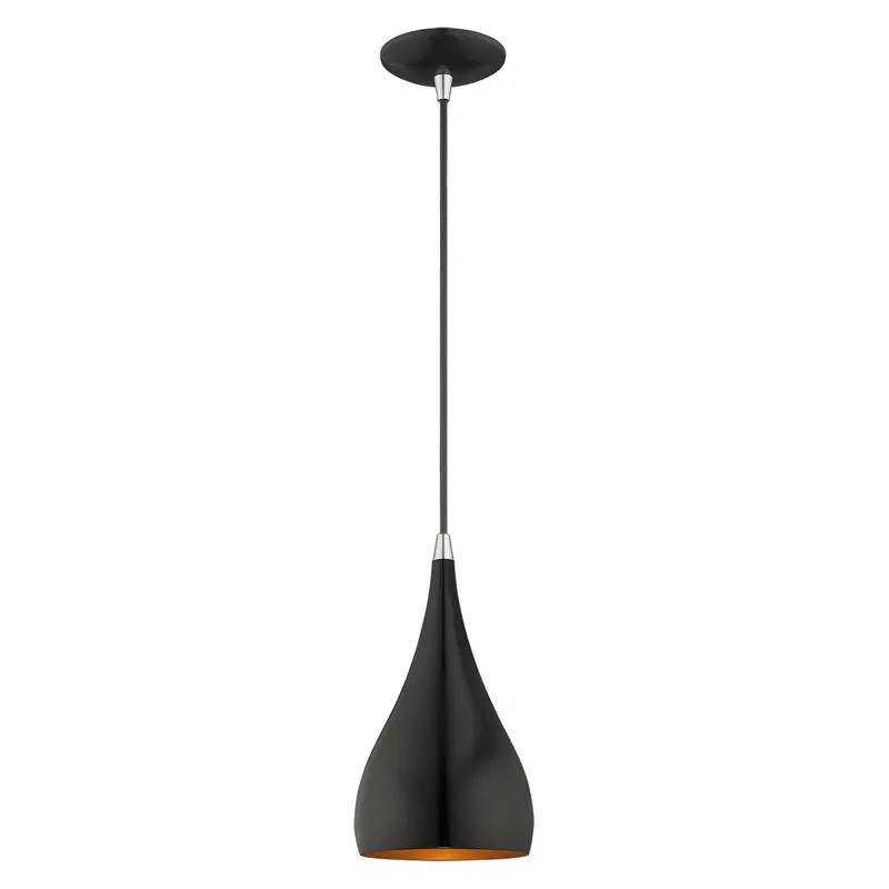 Amador One Light Mini Pendant Shiny Black w/ Polished Chromes
