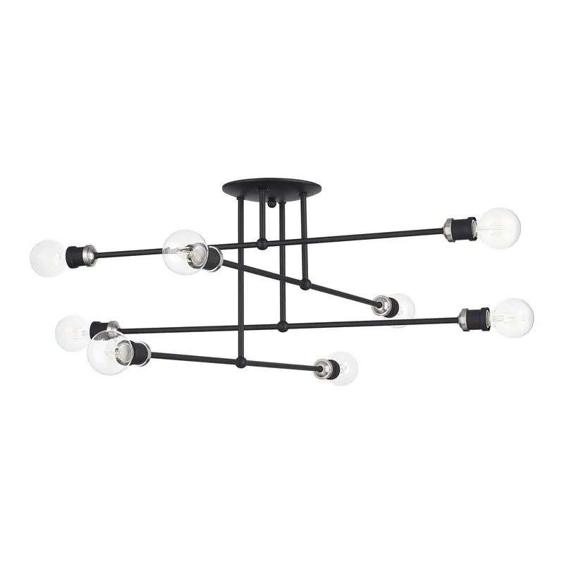 Delacroix Eight Light Semi-Flush Mount Black with Brushed Nickel