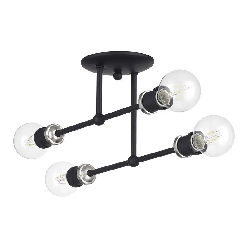 Delacroix Four Light Semi-Flush Mount Black with Brushed Nickel