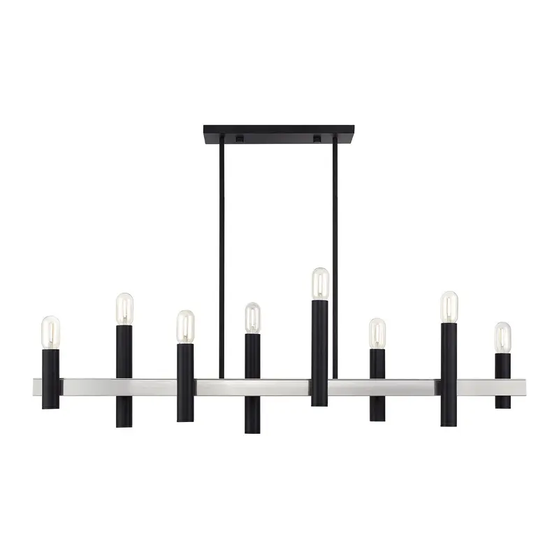 Helsinki Eight Light Linear Chandelier Black with Brushed Nickel