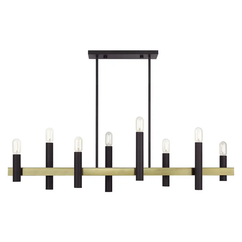 Helsinki Eight Light Linear Chandelier Bronze with Antique Brass