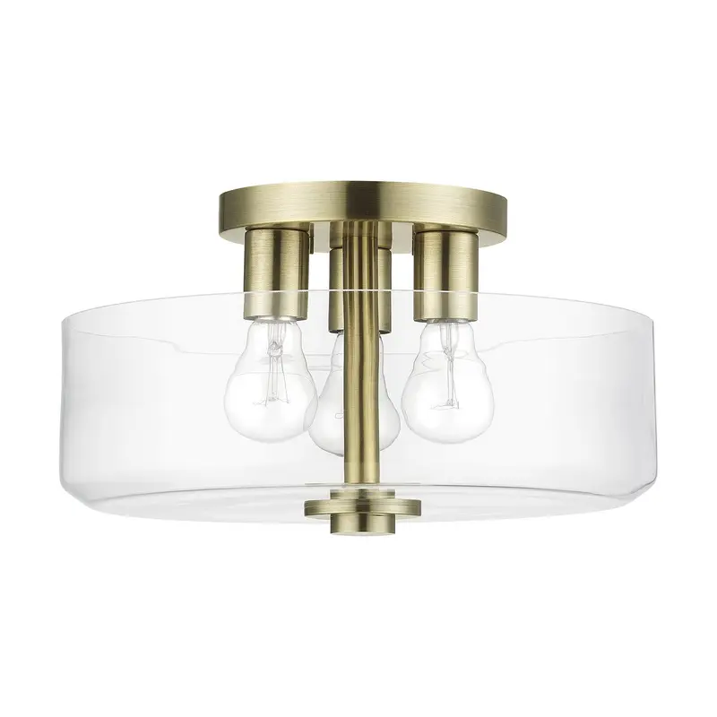 Whitworth Three Light Semi-Flush Mount Antique Brass