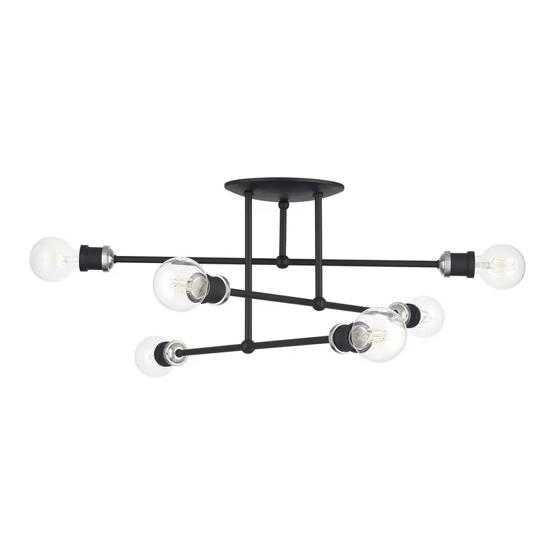 Delacroix Six Light Semi-Flush Mount Black with Brushed Nickel