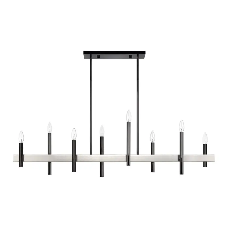 Denmark Eight Light Linear Chandelier Black Chrome with Brushed Nickel