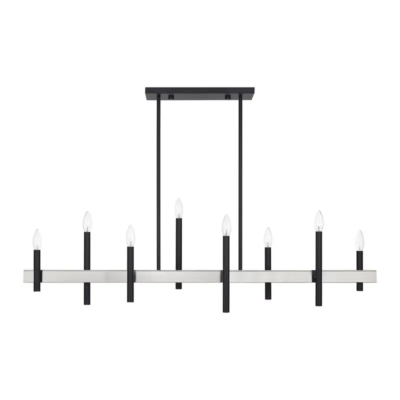 Denmark Eight Light Linear Chandelier Black with Brushed Nickel