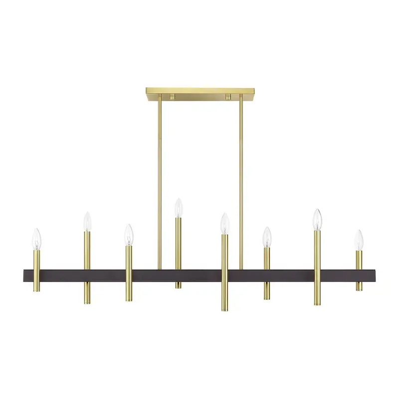 Denmark Eight Light Linear Chandelier Satin Brass with Bronze