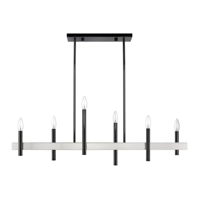 Denmark Six Light Linear Chandelier Black Chrome with Brushed Nickel