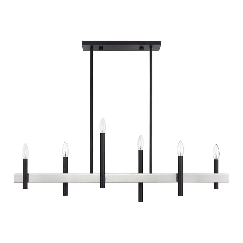 Denmark Six Light Linear Chandelier Black with Brushed Nickel