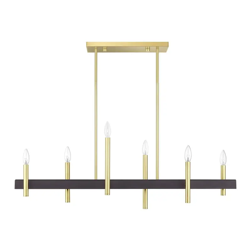 Denmark Six Light Linear Chandelier Satin Brass with Bronze