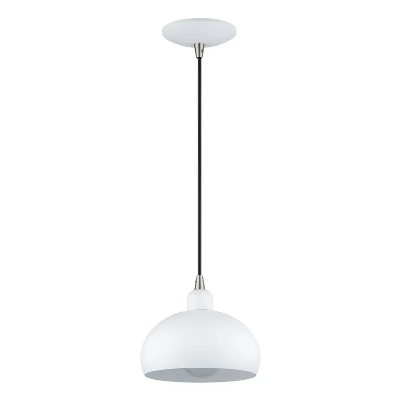 Domma One Light Mini Pendant White w/Brushed Nickel