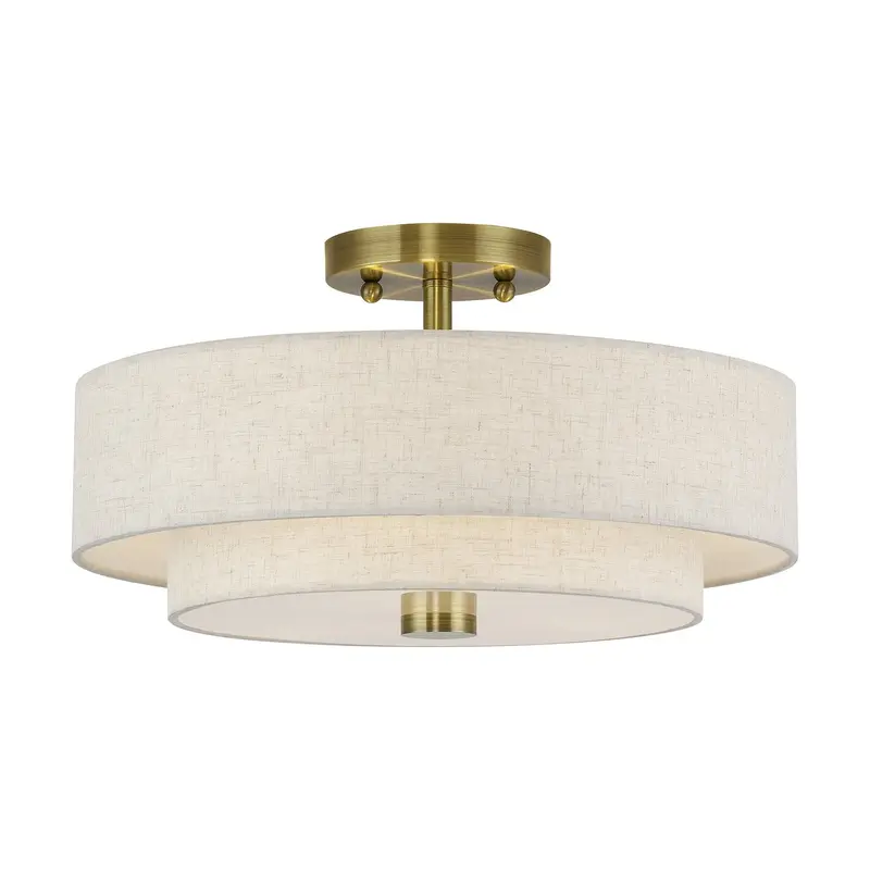 Monroe Three Light Semi-Flush Mount Antique Brass