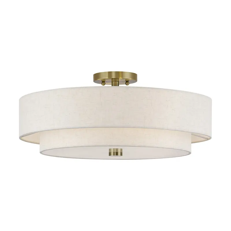 Monroe Five Light Semi-Flush Mount Antique Brass