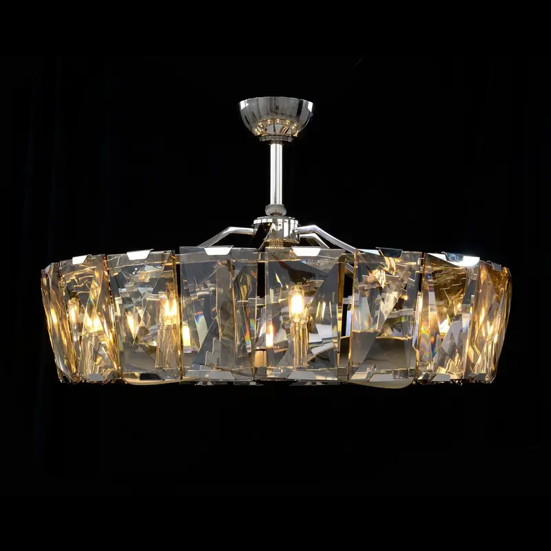 Ten Light Chandelier with Fan Polished