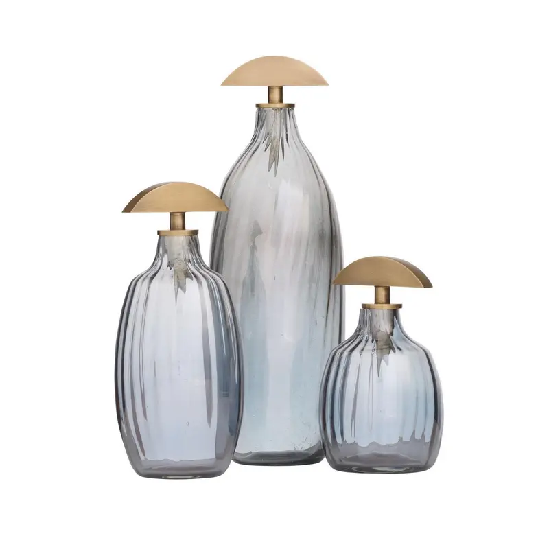 Karis Decanters, Set of 3 Blue Smoke Luster