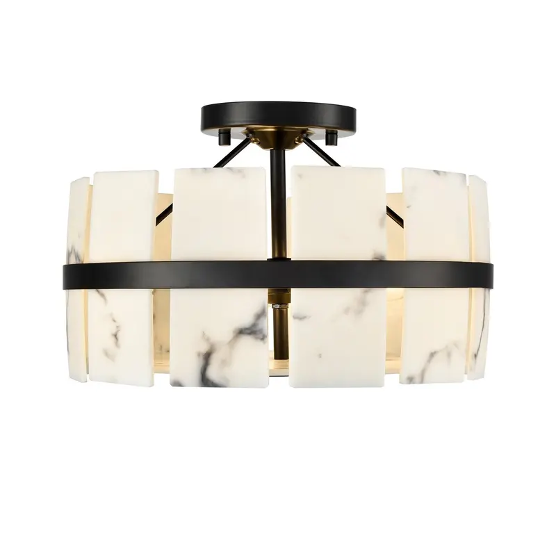 Luna Alabaster Three Light Semi Flush Mount Ebony