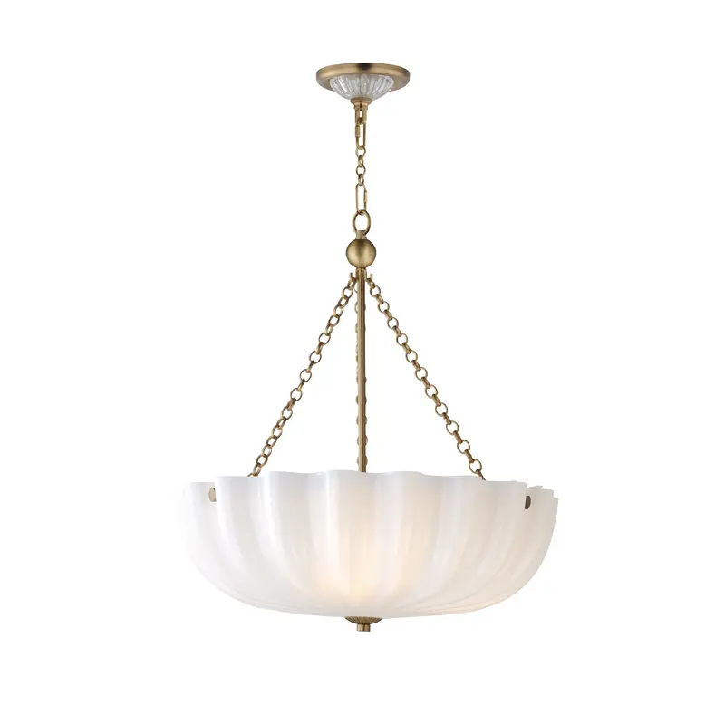 Bundt Three LIght Pendant / Semi-Flush Mount White/Natural Aged Brass