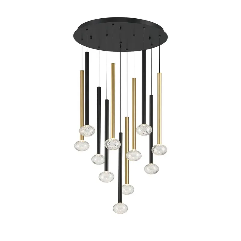 Soffio LED Chandelier Matte Black and Brushed Gold
