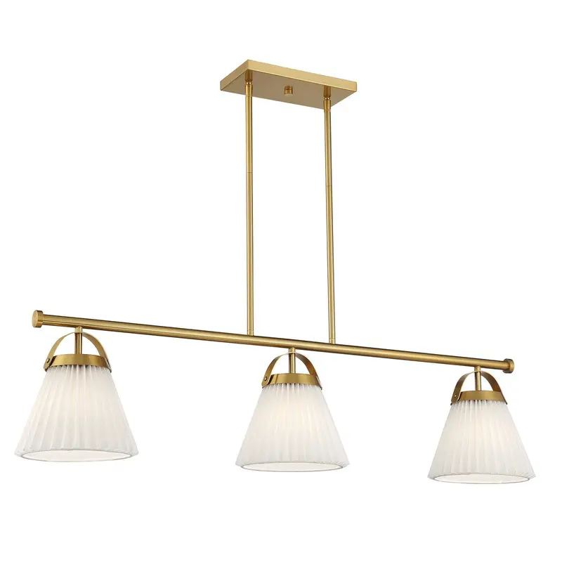 Three Light Linear Chandelier Natural Brass