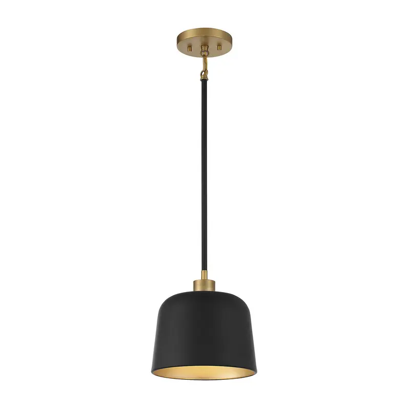 One Light Pendant Matte Black with Natural Brass