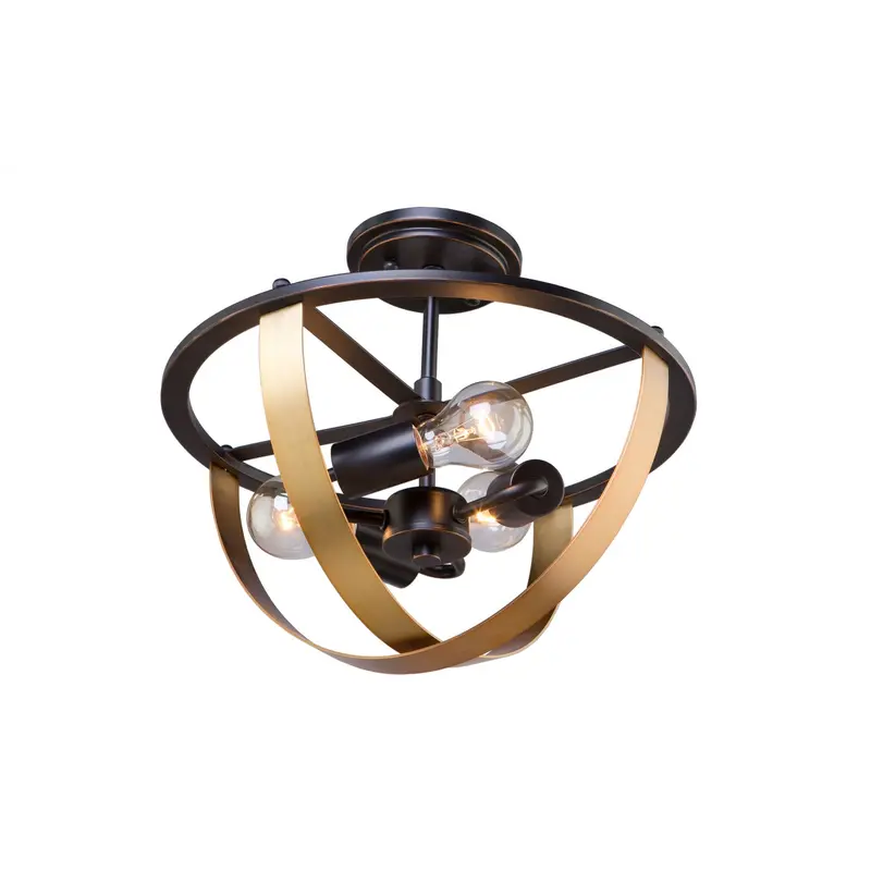 Capri Three Light Semi Flush Mount Dark Bronze & Satin Brass