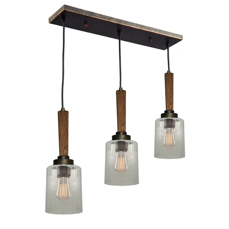 Legno Rustico Three Light Island Pendant Burnished Brass