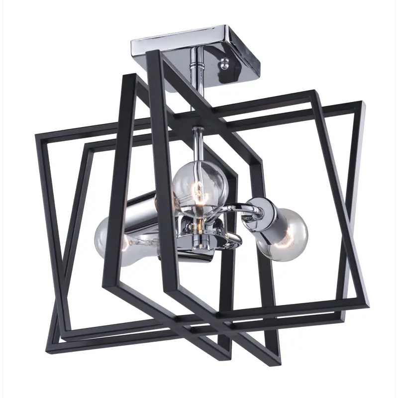 Middleton Three Light Semi Flush Mount Matte Black & Polished Chrome