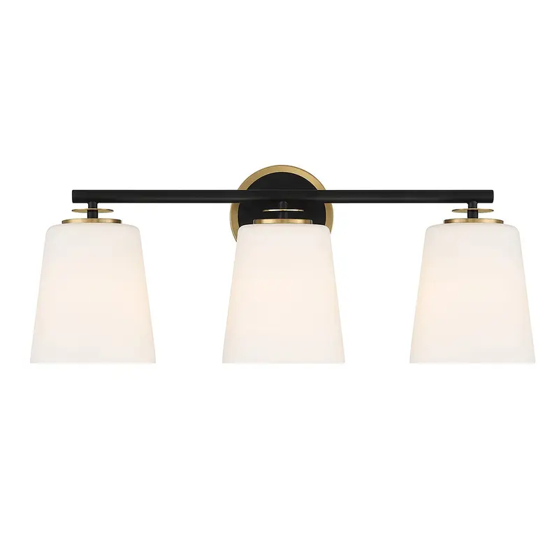 Three Light Bathroom Vanity Matte Black and Natural Brass