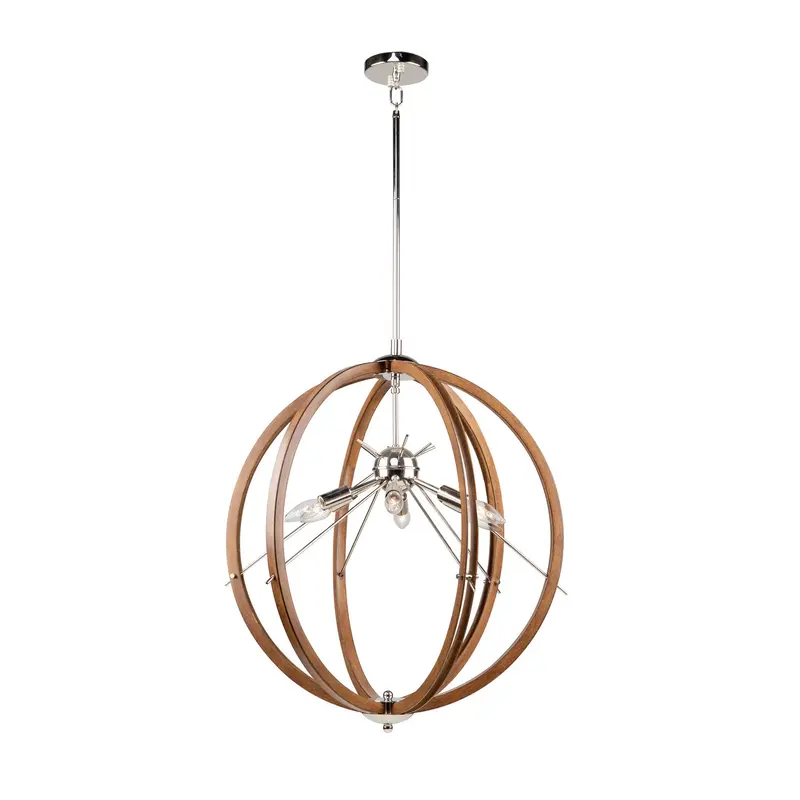 Abbey Six Light Semi Flush Mount Faux Wood & Polished Nickel