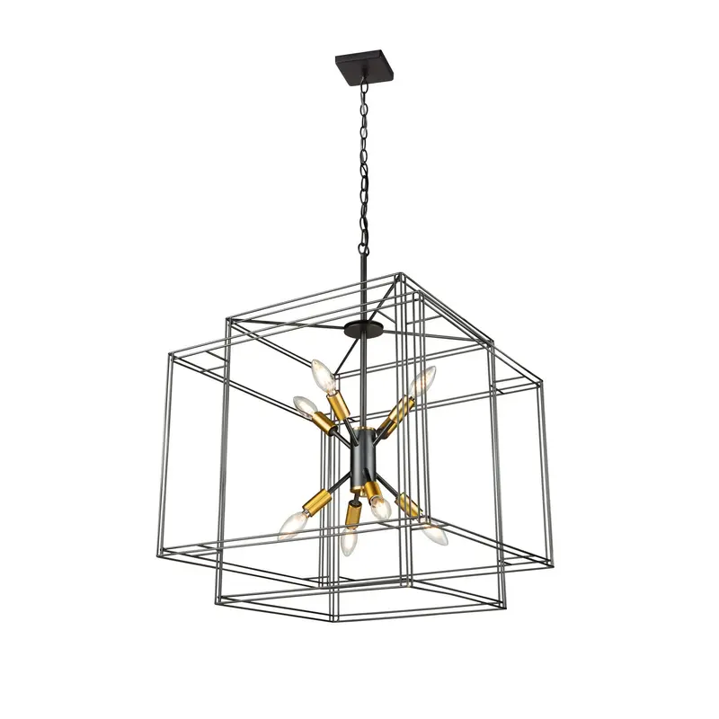 Artisan Eight Light Pendant Black and Brushed Brass