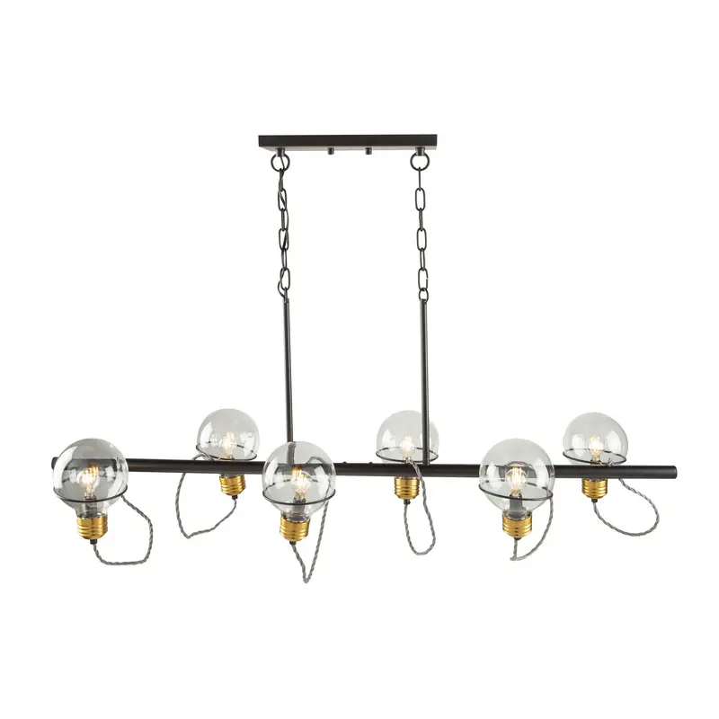 Martina Six Light Island Pendant Black and Brushed Brass