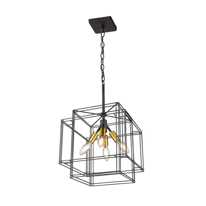 Artisan Four Light Pendant Black and Brushed Brass