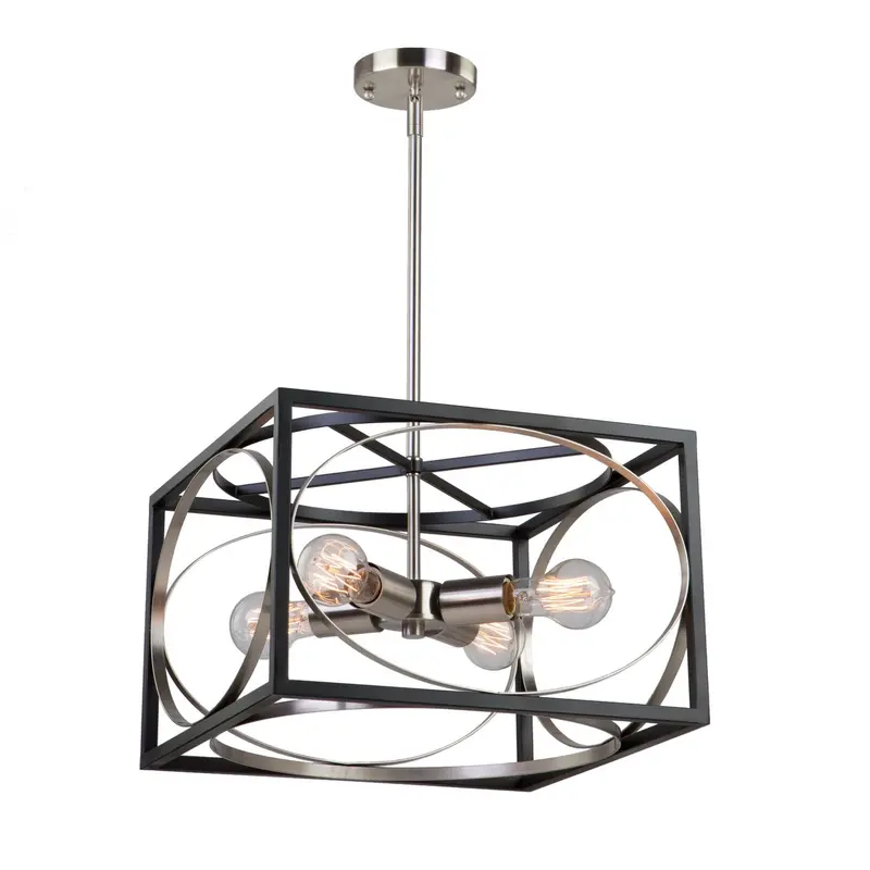 Corona Four Light Chandelier Black & Polished Nickel
