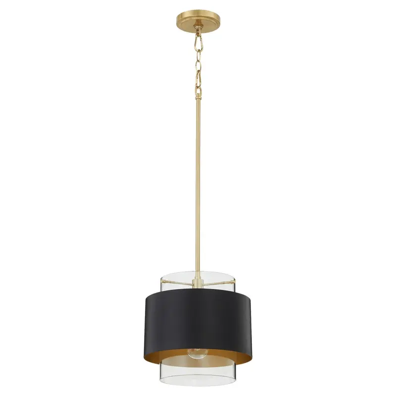 One Light Pendant Matte Black/Aged Brass