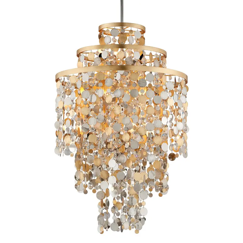 Ambrosia 11 Light Chandelier Gold Silver Leaf & Stainless