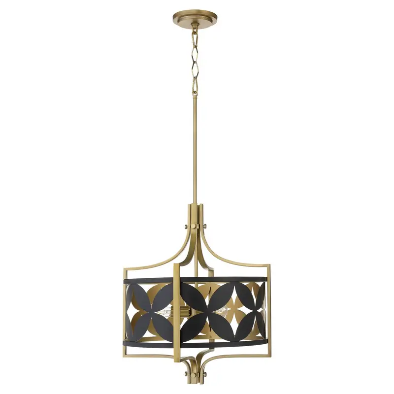 Mariposa Three Light Pendant Matte Black w/Aged Brass